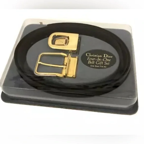 Christian Dior Black Leather 90cm Mens Belt w/Replacement buckle